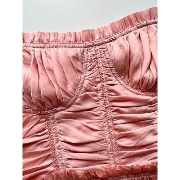 NWT ULLA JOHNSON Mia Tuberose Pink Plisse Satin Corset Peplum Blouse Top, Size 8 - Picture 9 of 16